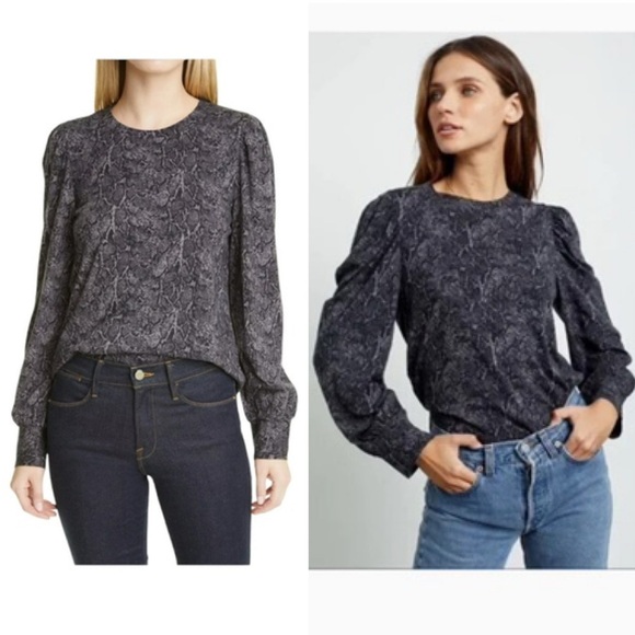 Rails Tops - Rails EMILIA SnakeSkin Print Lightweight Puff Sleeve Crew Top Boho Shirt Gray XL